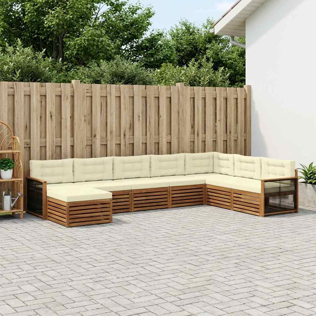 Outdoor-Sofagarnitur 8 stk. Natur und Creme Massivholz Akazie