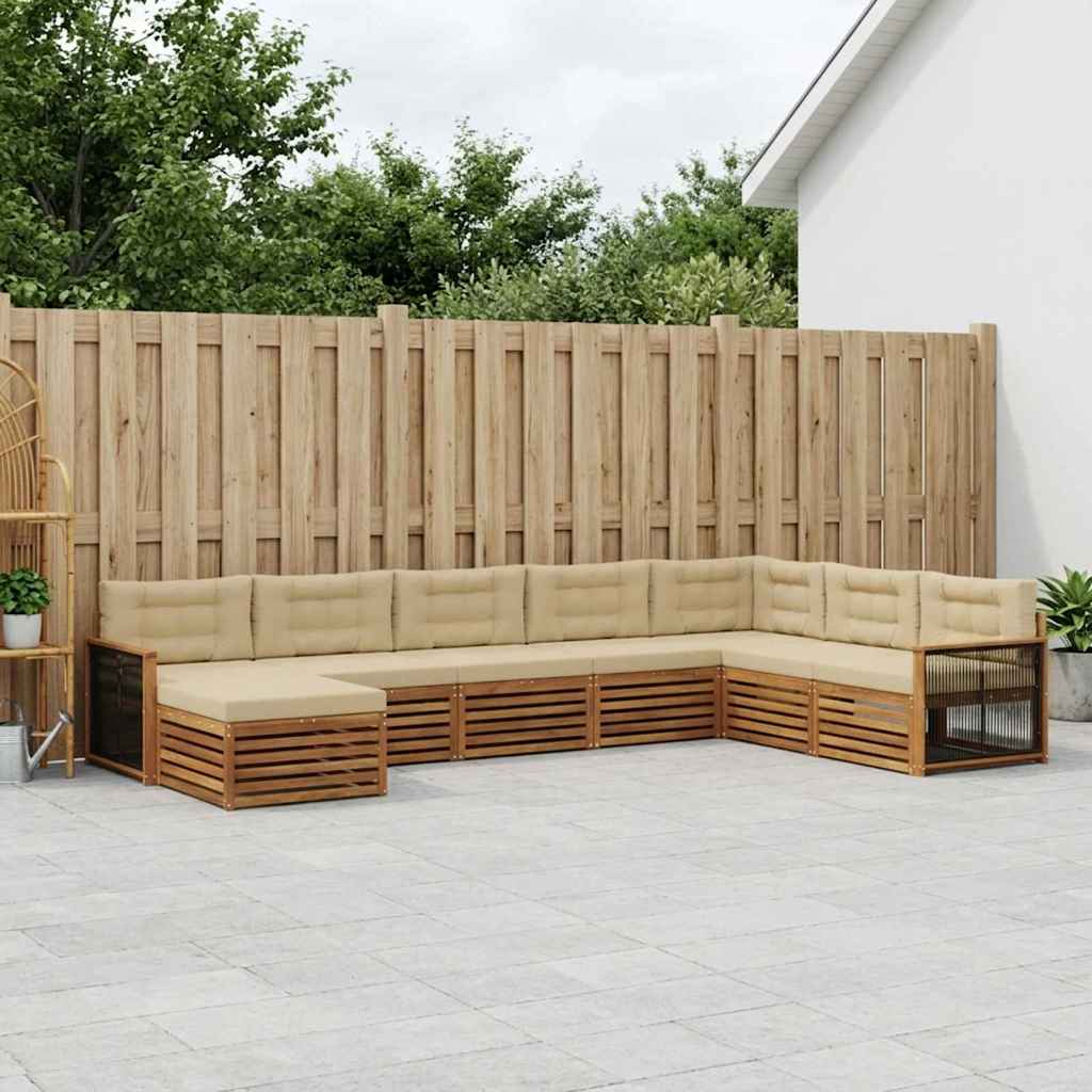 Outdoor-Sofagarnitur mit Kissen 8 pcs Natur und Beige