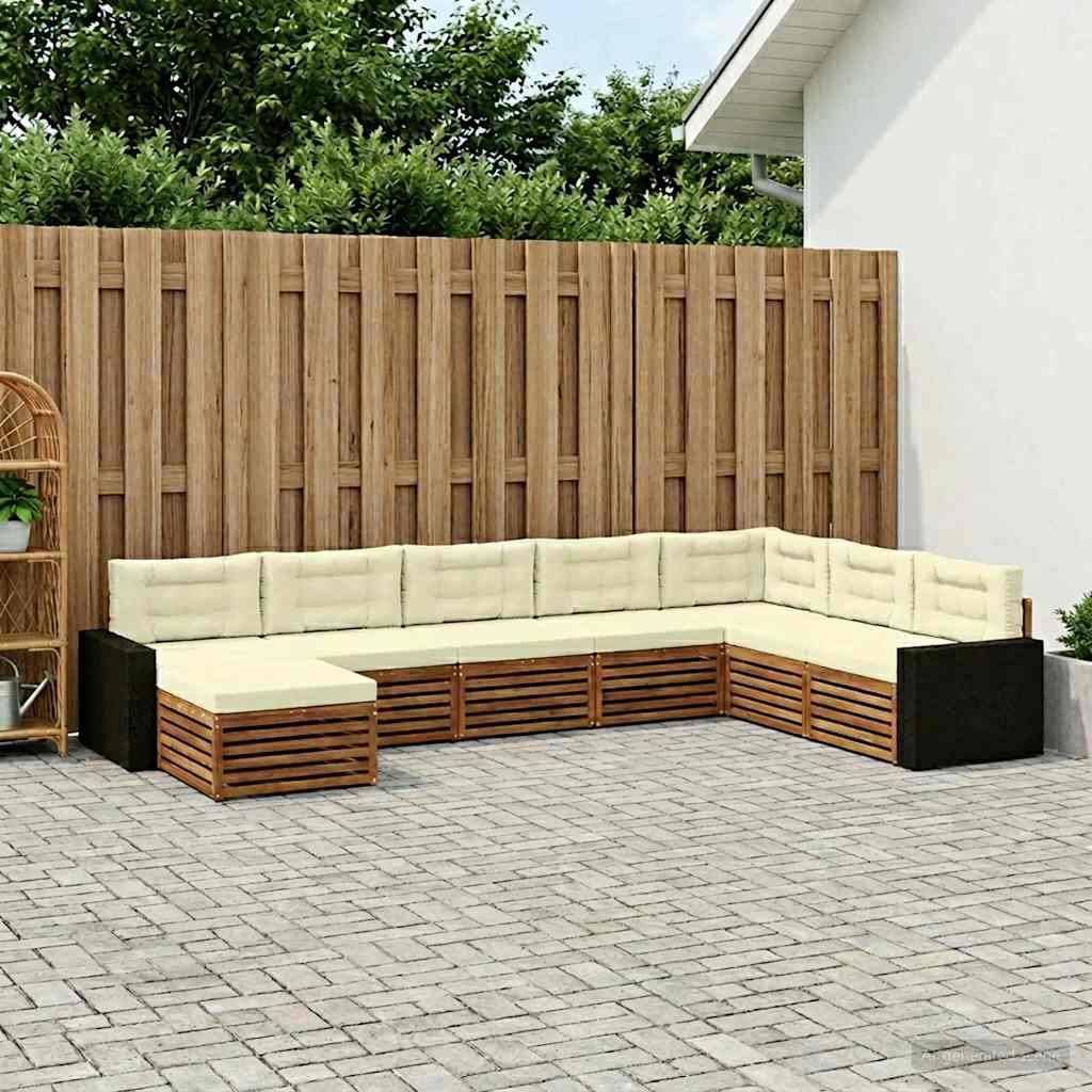 Outdoor-Sofagarnitur 8 stk. Natur und Creme Massivholz Akazie