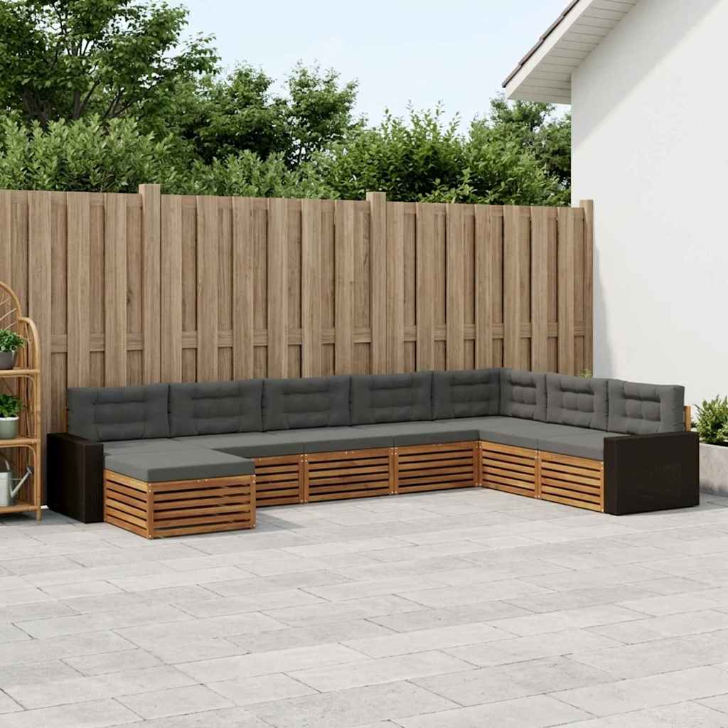 Outdoor-Sofagarnitur mit Kissen 8 pcs Natur und Anthrazit
