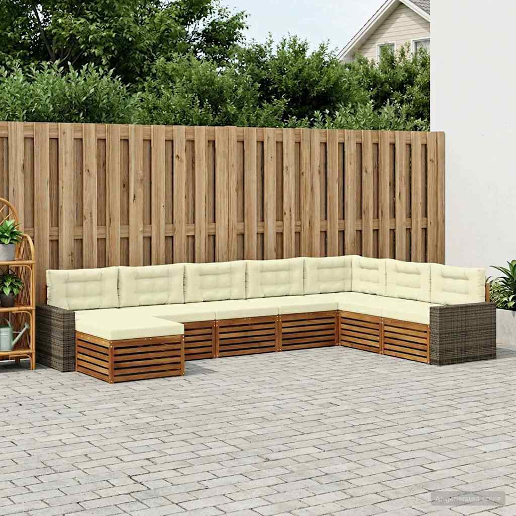 Outdoor-Sofagarnitur 8 stk. Natur und Creme Massivholz Akazie