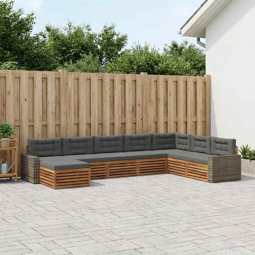 Outdoor-Sofagarnitur mit Kissen 8 pcs Natur und Anthrazit