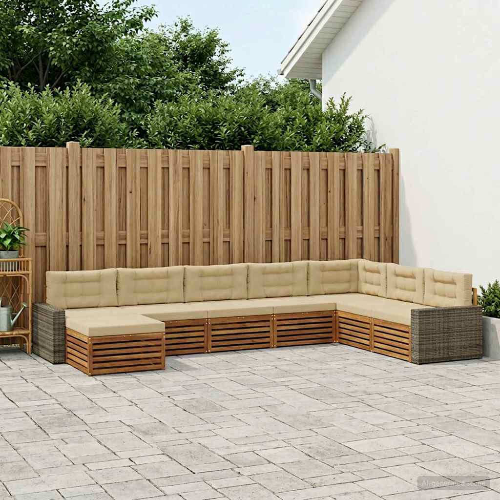 Outdoor-Sofagarnitur mit Kissen 8 pcs Natur und Beige
