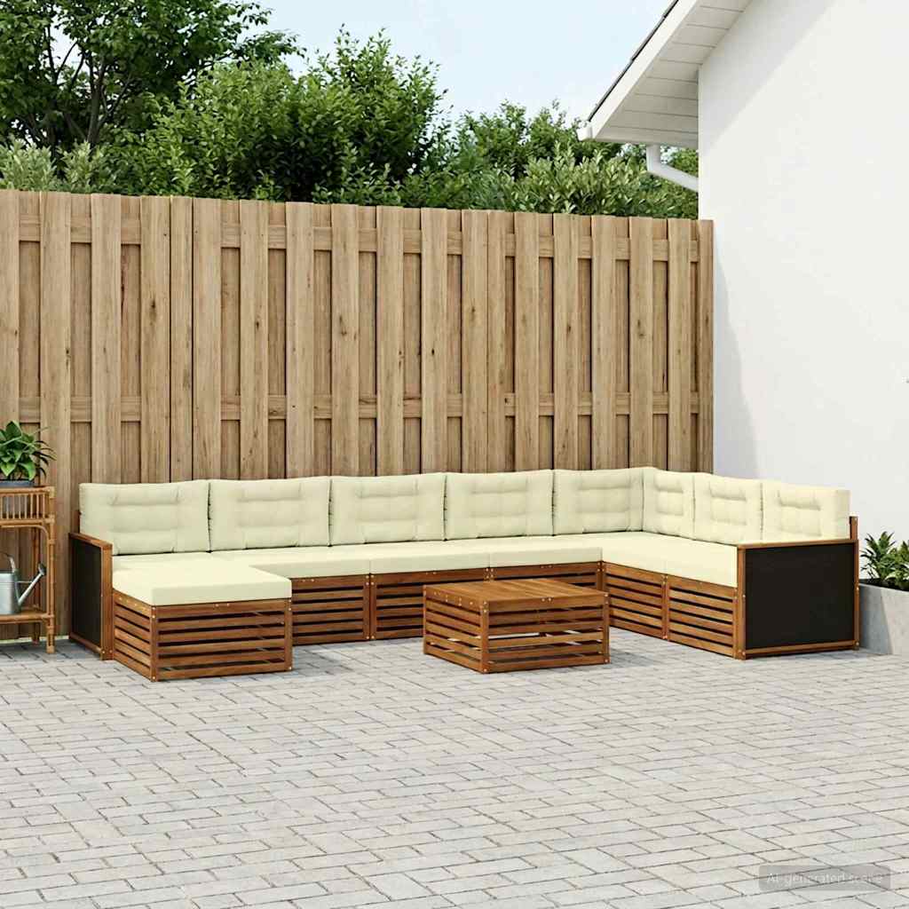 Outdoor-Sofagarnitur 9 stk. Natur und Creme Massivholz Akazie