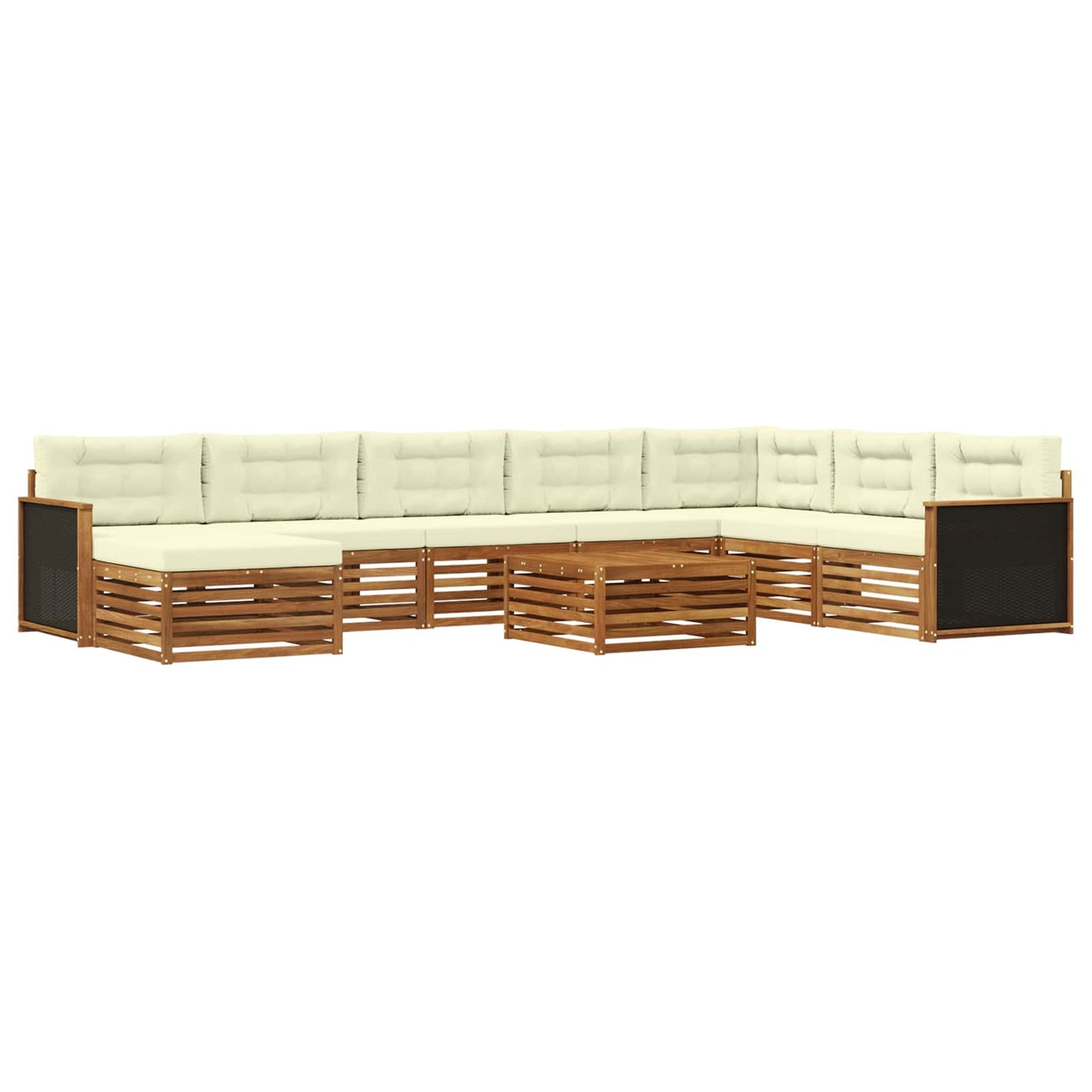 Outdoor-Sofagarnitur 9 stk. Natur und Creme Massivholz Akazie