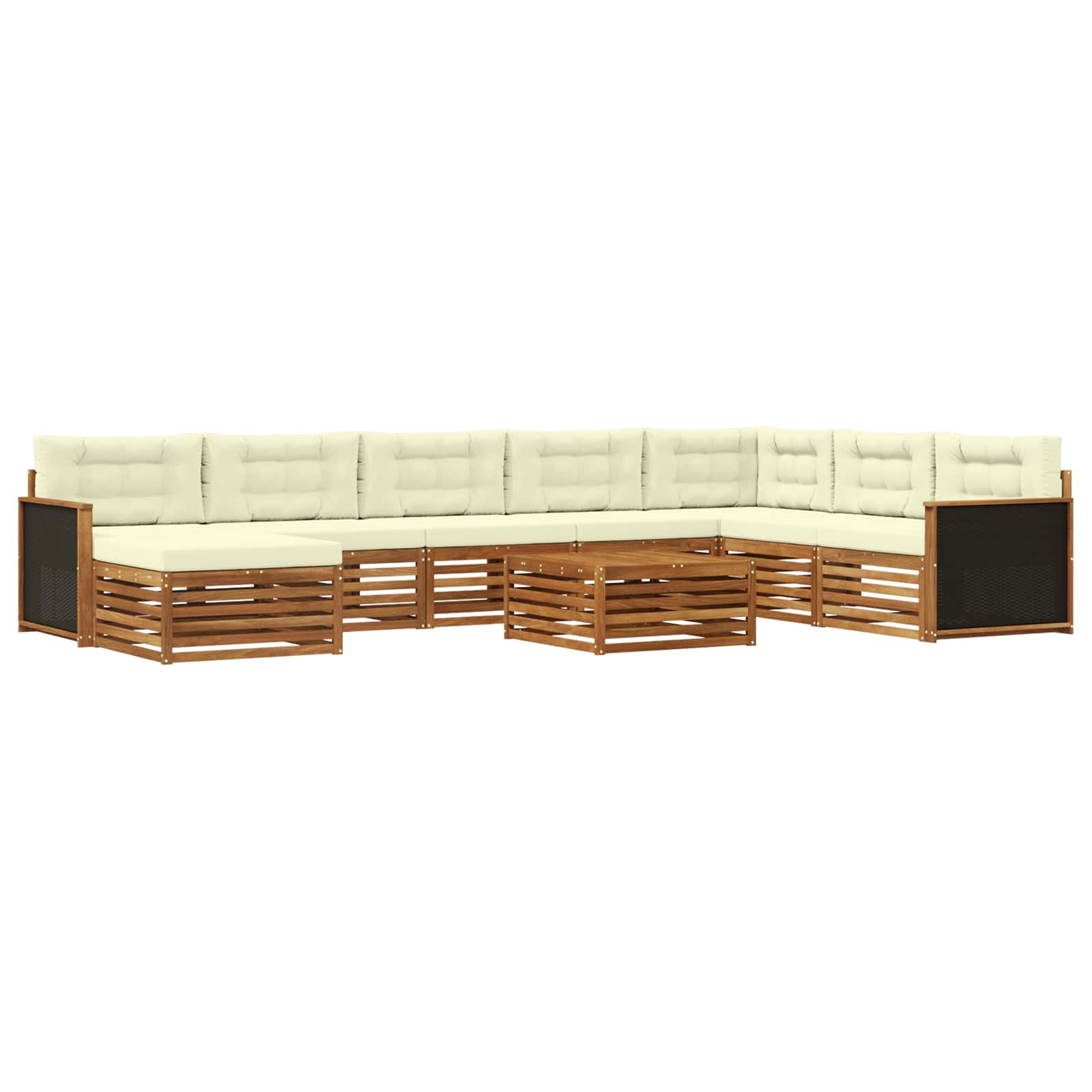 Outdoor-Sofagarnitur 9 stk. Natur und Creme Massivholz Akazie