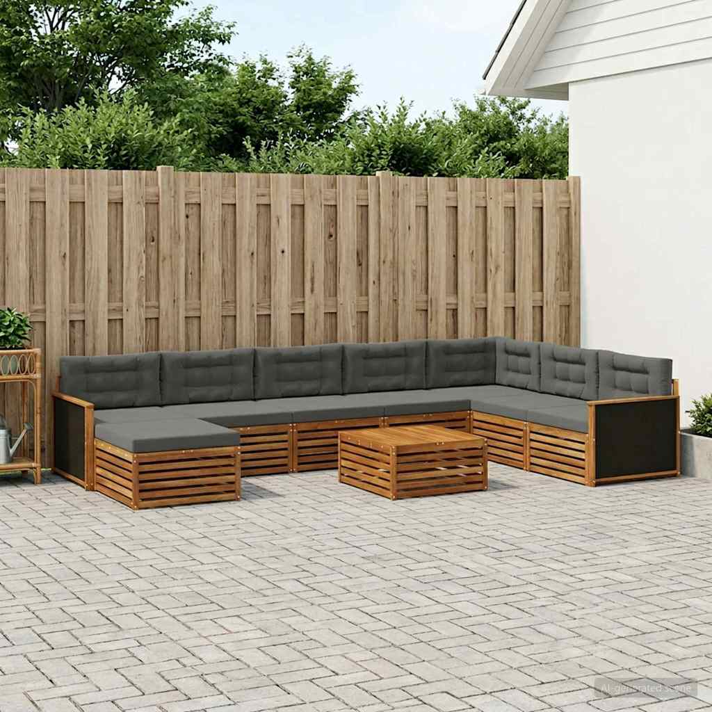 Outdoor-Sofagarnitur 9 stk. Natur und Anthrazit