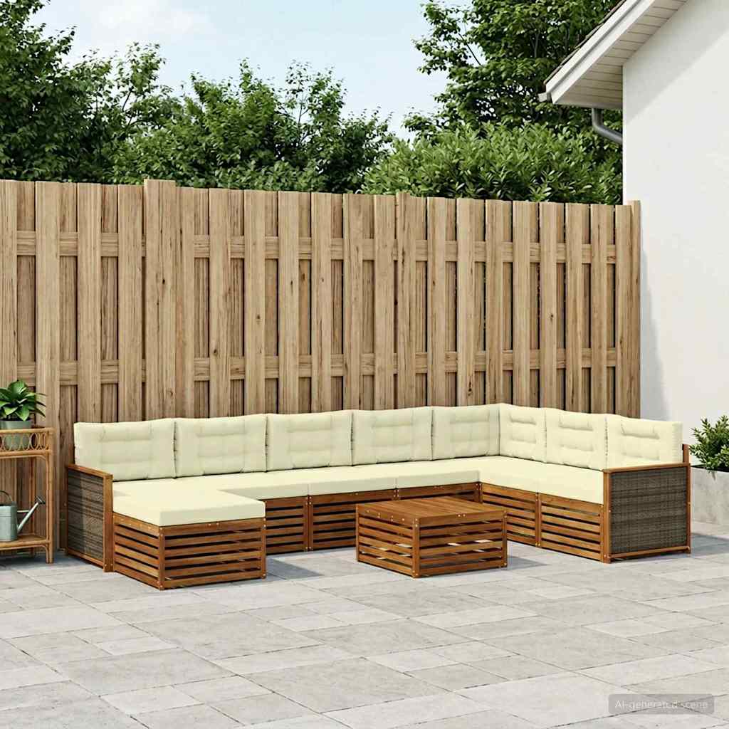 Outdoor-Sofagarnitur 9 stk. Natur und Creme Massivholz Akazie