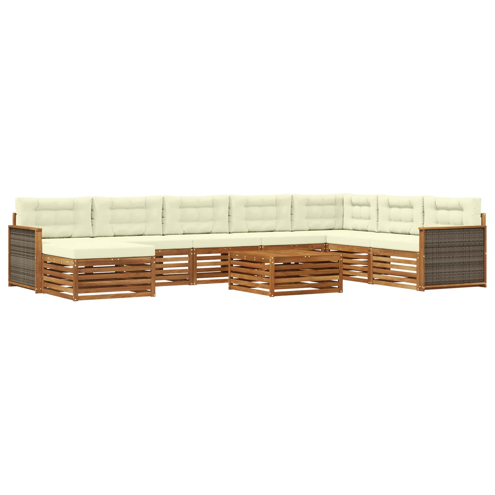Outdoor-Sofagarnitur 9 stk. Natur und Creme Massivholz Akazie