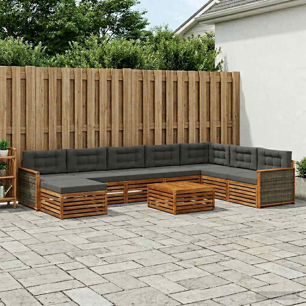 Outdoor-Sofagarnitur 9 stk. Natur und Anthrazit