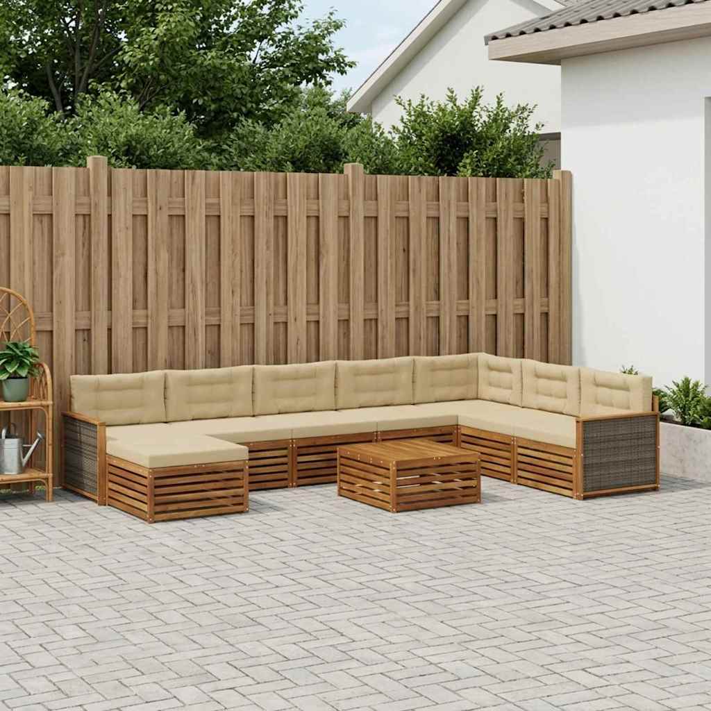 Outdoor-Sofagarnitur 9 pcs Natur und Beige Massivholz Akazie