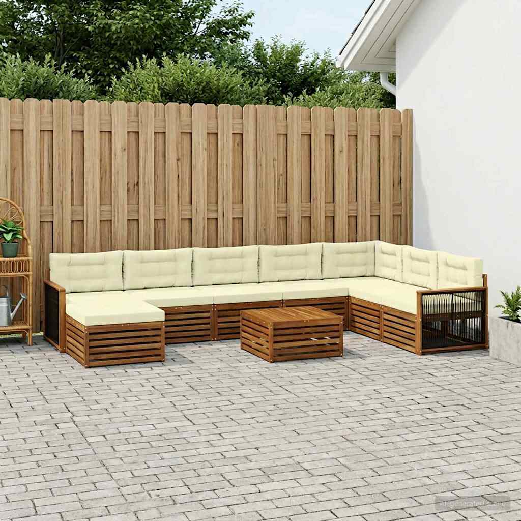 Outdoor-Sofagarnitur 9 stk. Natur und Creme Massivholz Akazie