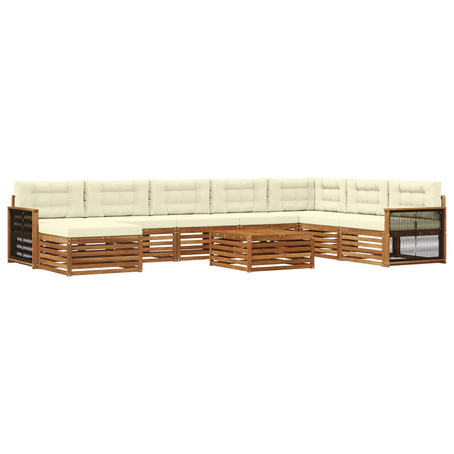 Outdoor-Sofagarnitur 9 stk. Natur und Creme Massivholz Akazie