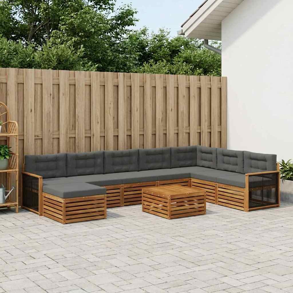 Outdoor-Sofagarnitur 9 stk. Natur und Anthrazit