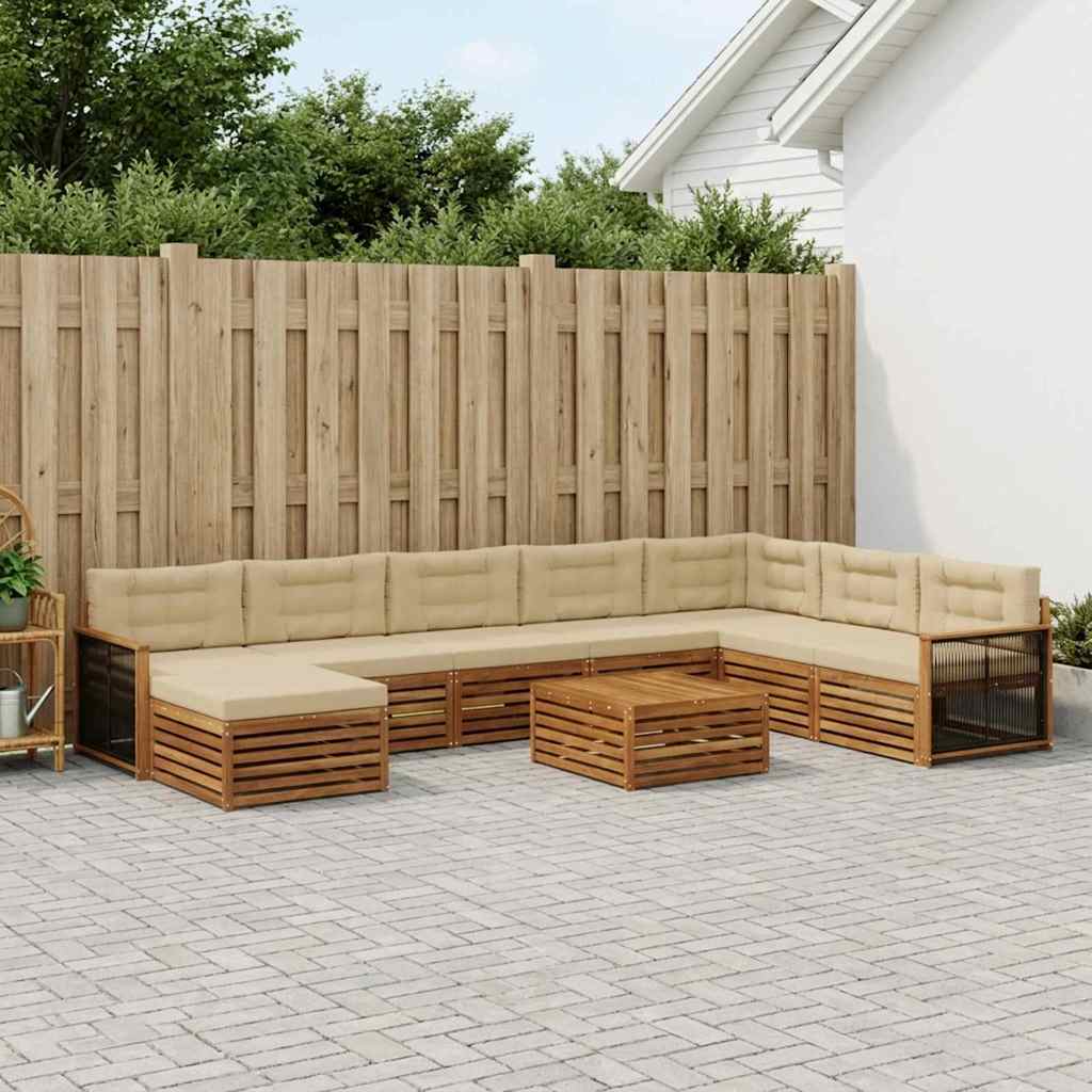 Outdoor-Sofagarnitur 9 pcs Natur und Beige Massivholz Akazie