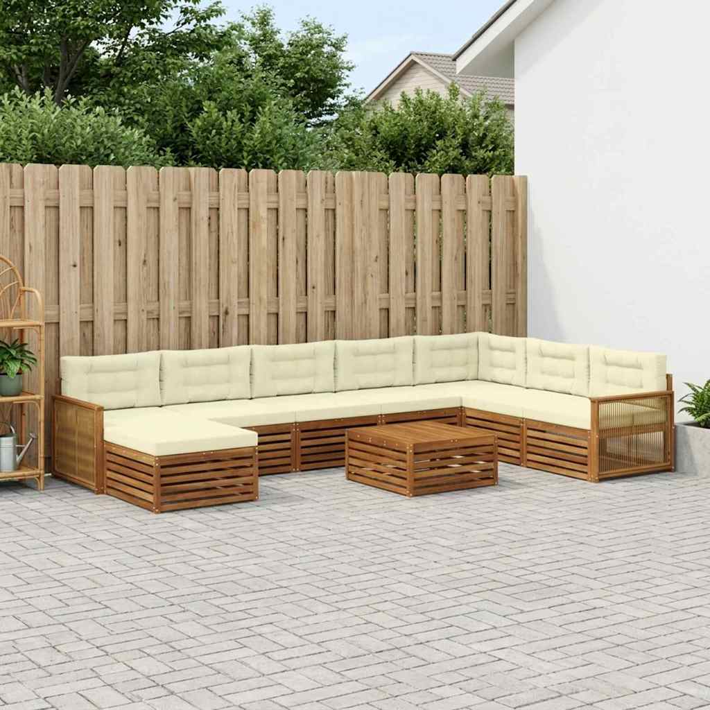 Outdoor-Sofagarnitur 9 stk. Natur und Creme Massivholz Akazie