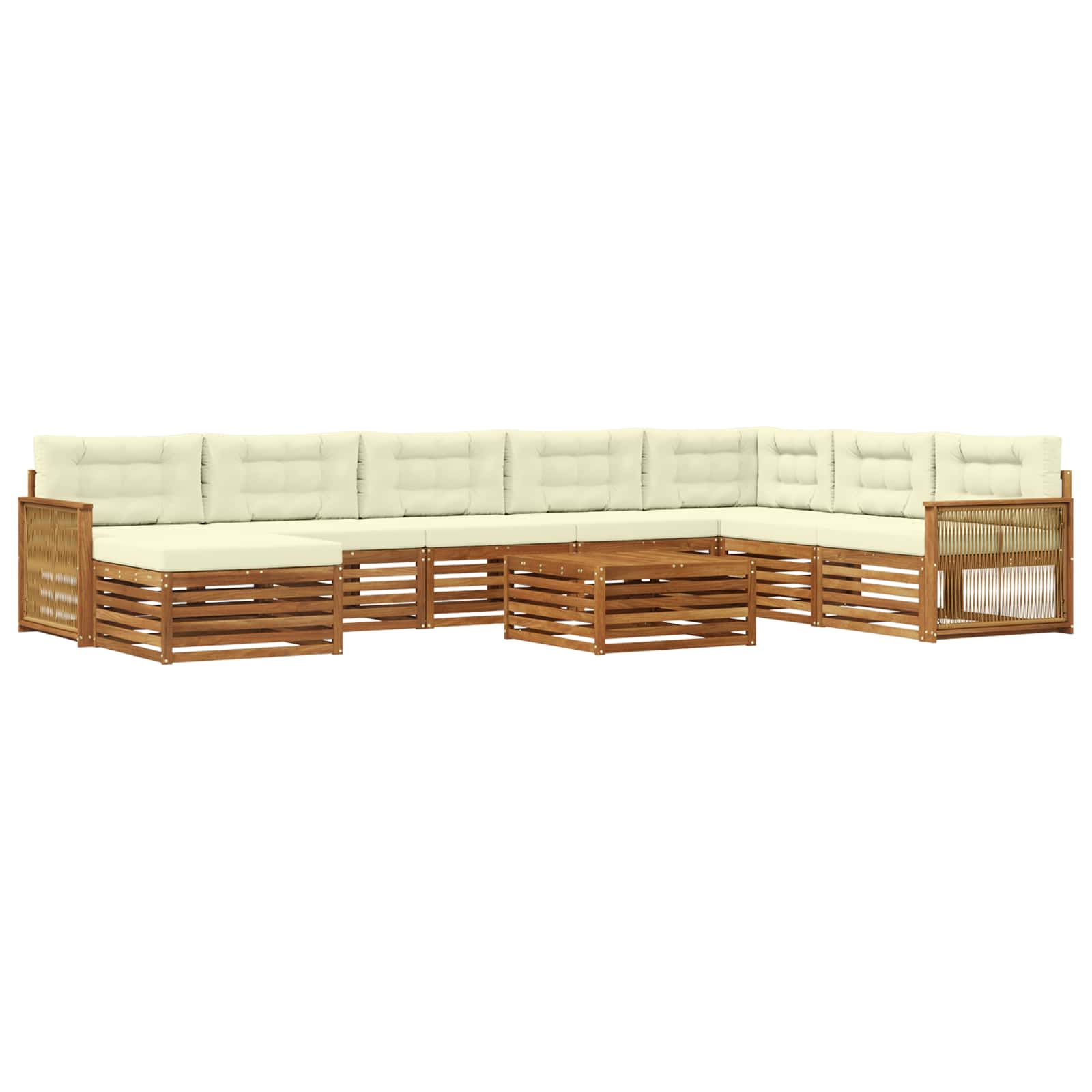 Outdoor-Sofagarnitur 9 stk. Natur und Creme Massivholz Akazie