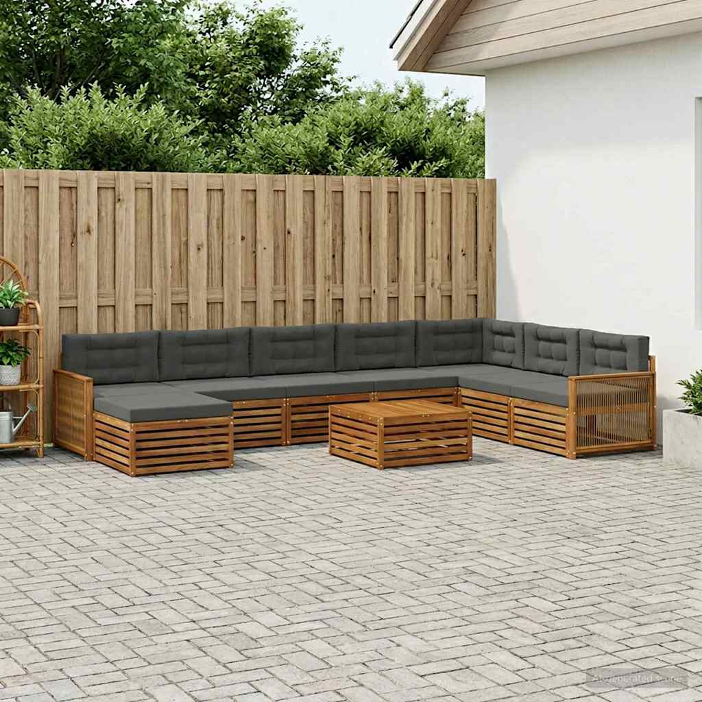 Outdoor-Sofagarnitur 9 stk. Natur und Anthrazit