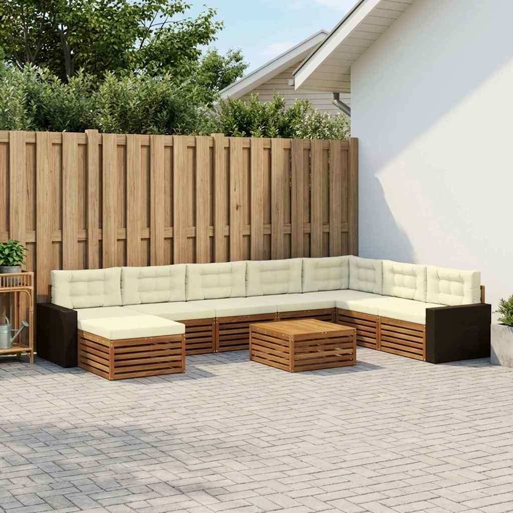 Outdoor-Sofagarnitur 9 stk. Natur und Creme Massivholz Akazie