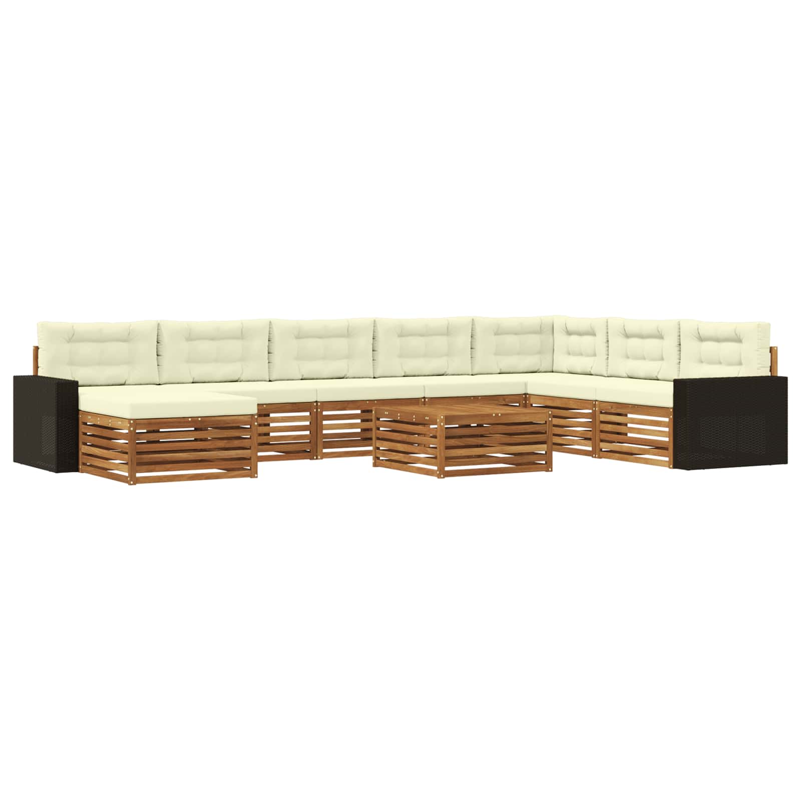 Outdoor-Sofagarnitur 9 stk. Natur und Creme Massivholz Akazie
