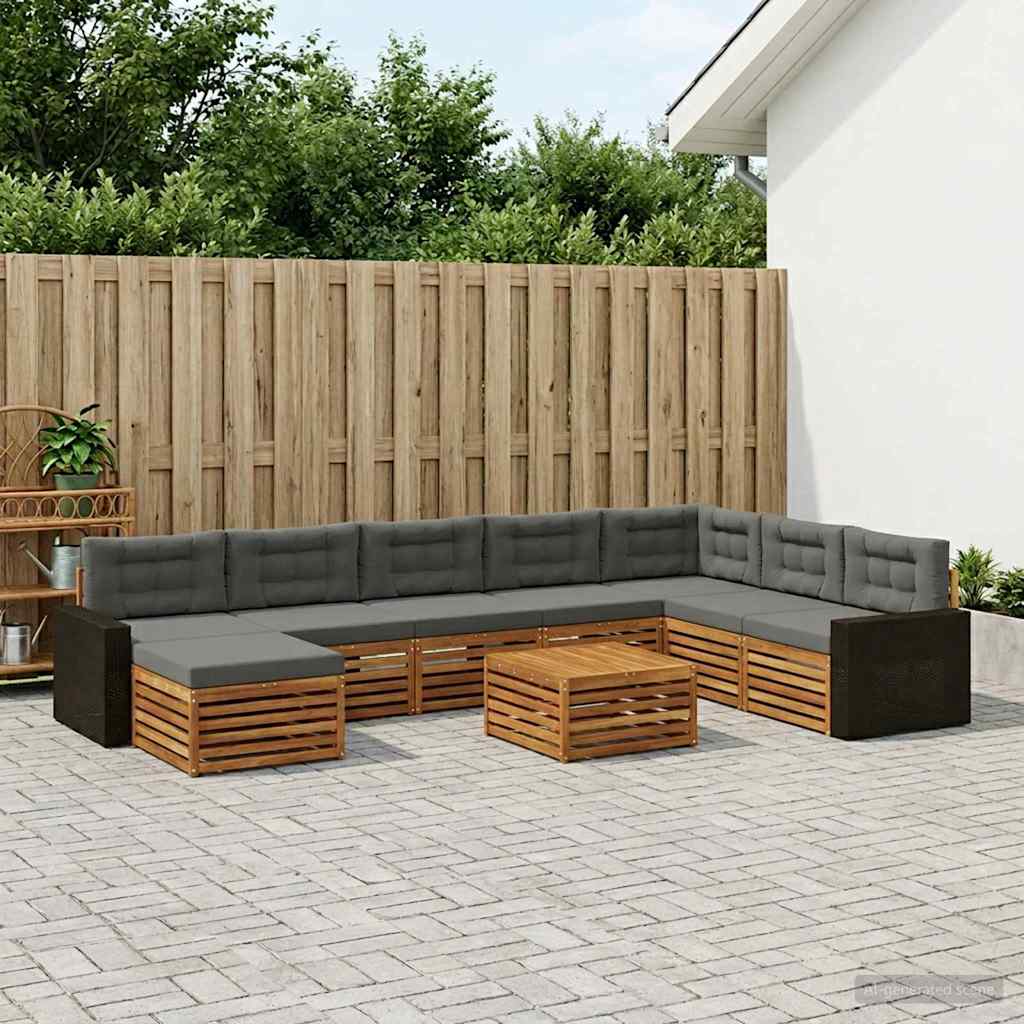 Outdoor-Sofagarnitur mit Kissen 9 pcs Natur und Anthrazit