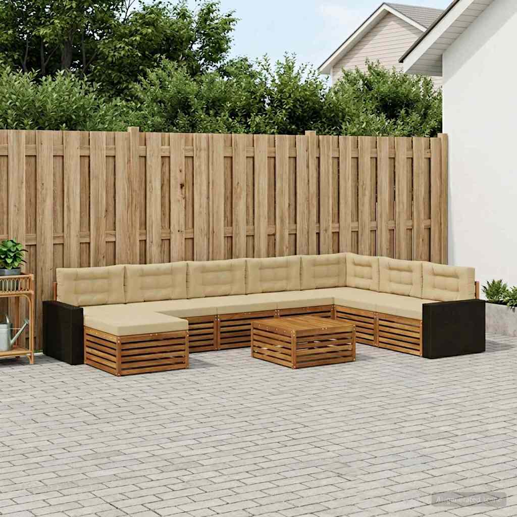 Outdoor-Sofagarnitur 9 pcs Natur und Beige Massivholz Akazie