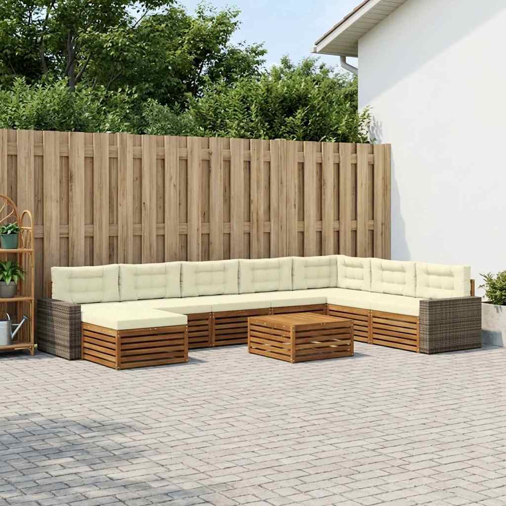 Outdoor-Sofagarnitur 9 stk. Natur und Creme Massivholz Akazie