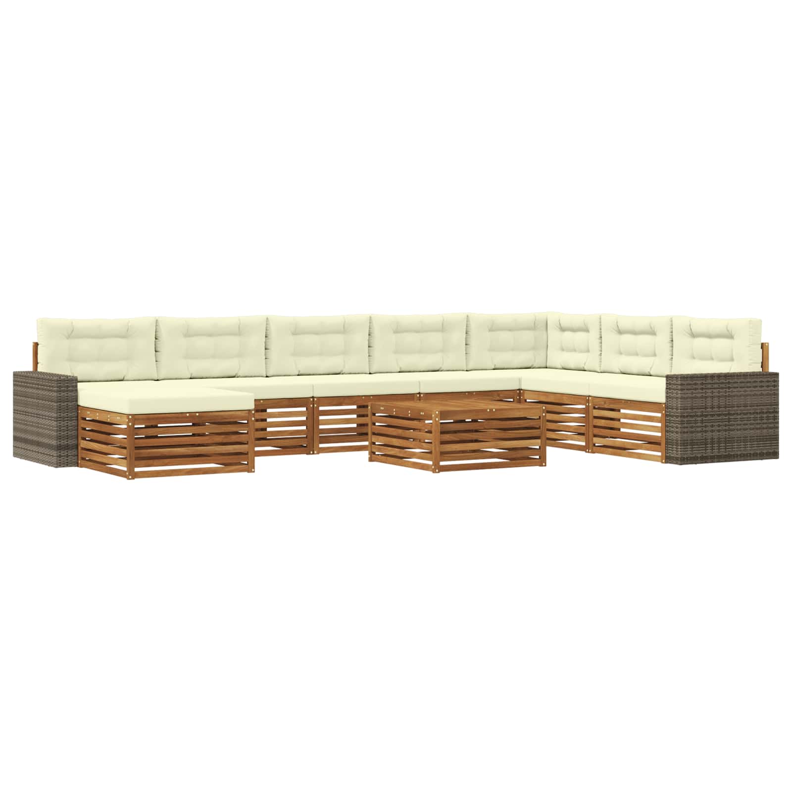Outdoor-Sofagarnitur 9 stk. Natur und Creme Massivholz Akazie
