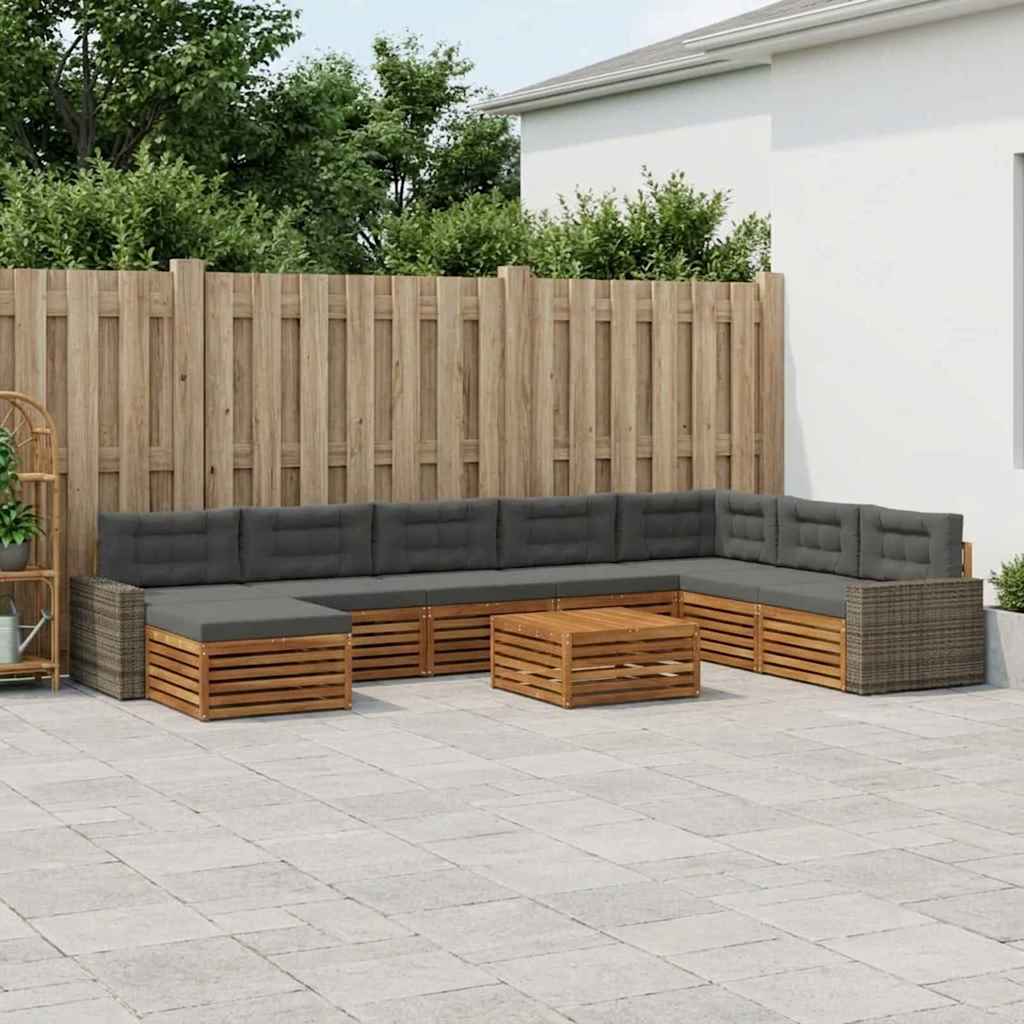 Outdoor-Sofagarnitur mit Kissen 9 pcs Natur und Anthrazit