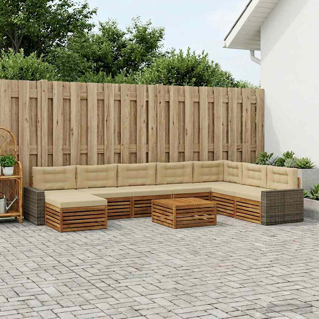 Outdoor-Sofagarnitur 9 pcs Natur und Beige Massivholz Akazie