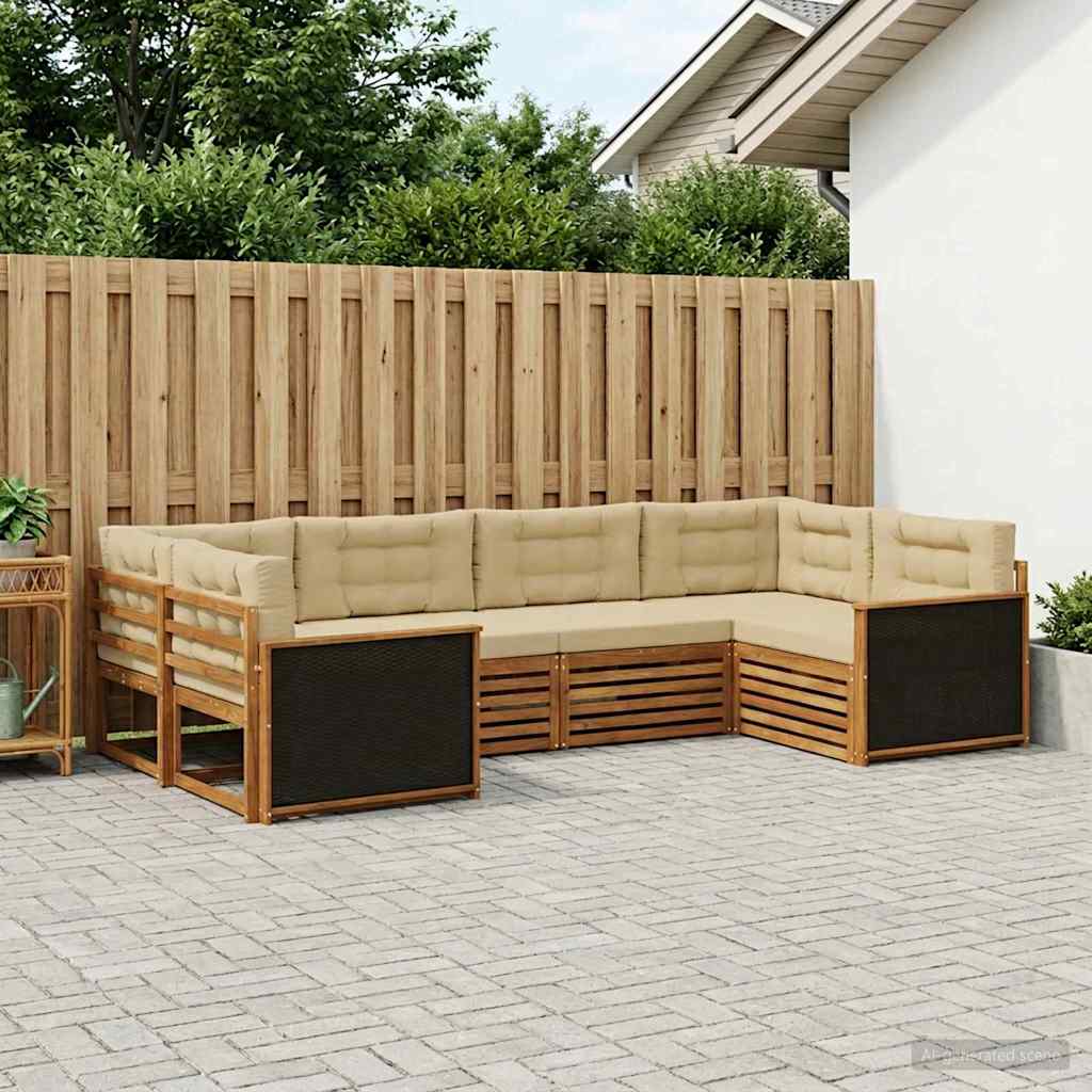 Outdoor-Sofagarnitur mit Kissen 6 pcs Natur und Beige