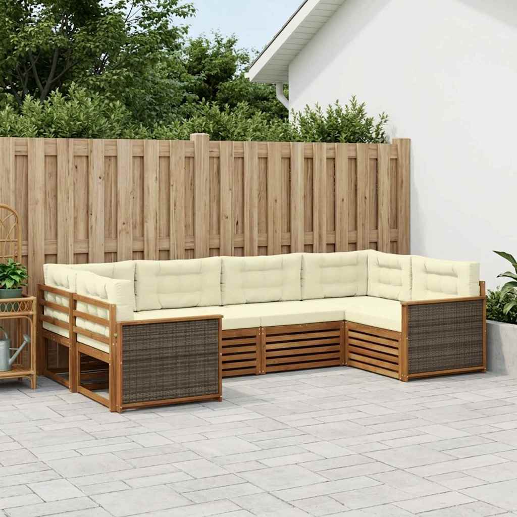 Outdoor-Sofagarnitur 6 stk. Natur und Creme Massivholz Akazie