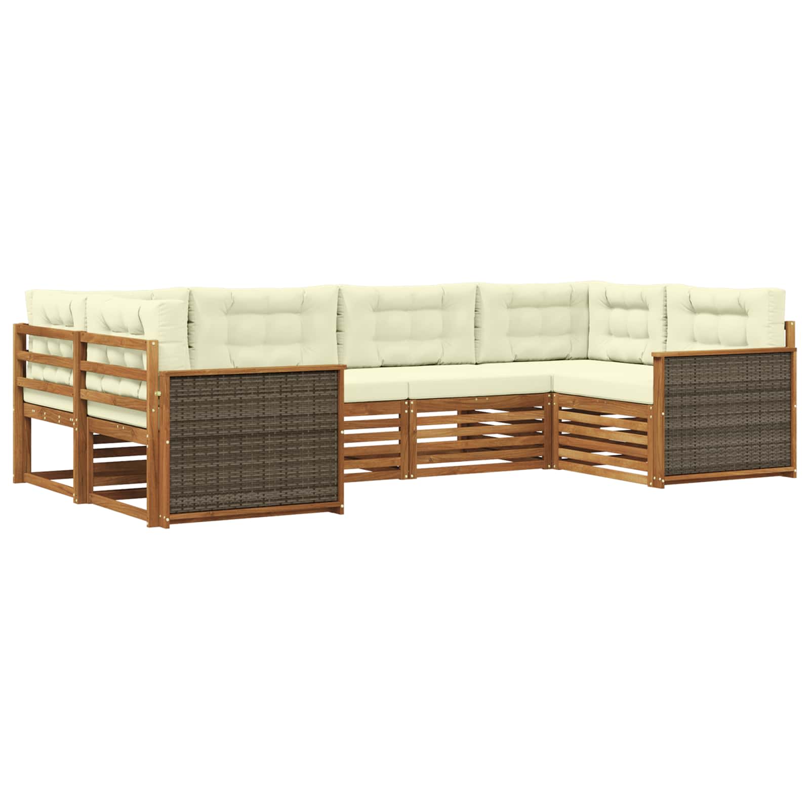 Outdoor-Sofagarnitur 6 stk. Natur und Creme Massivholz Akazie