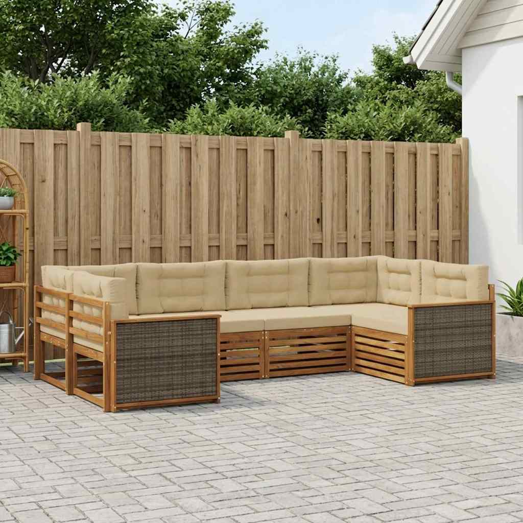 Outdoor-Sofagarnitur mit Kissen 6 pcs Natur und Beige
