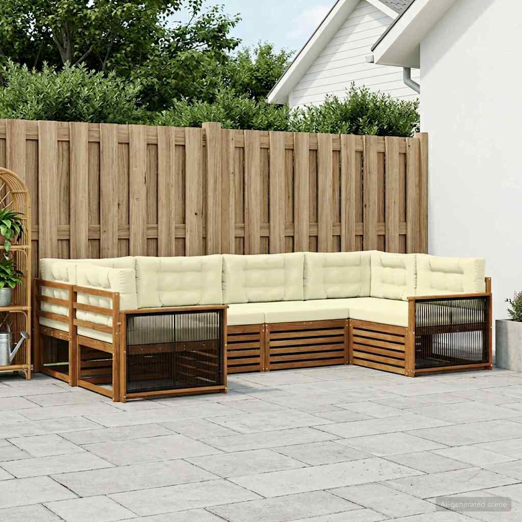 Outdoor-Sofagarnitur mit Kissen 6 pcs Natur und Creme