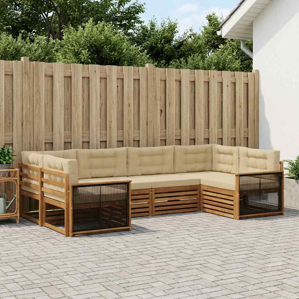 Outdoor-Sofagarnitur 6 stk. Natur und Beige Massivholz Akazie
