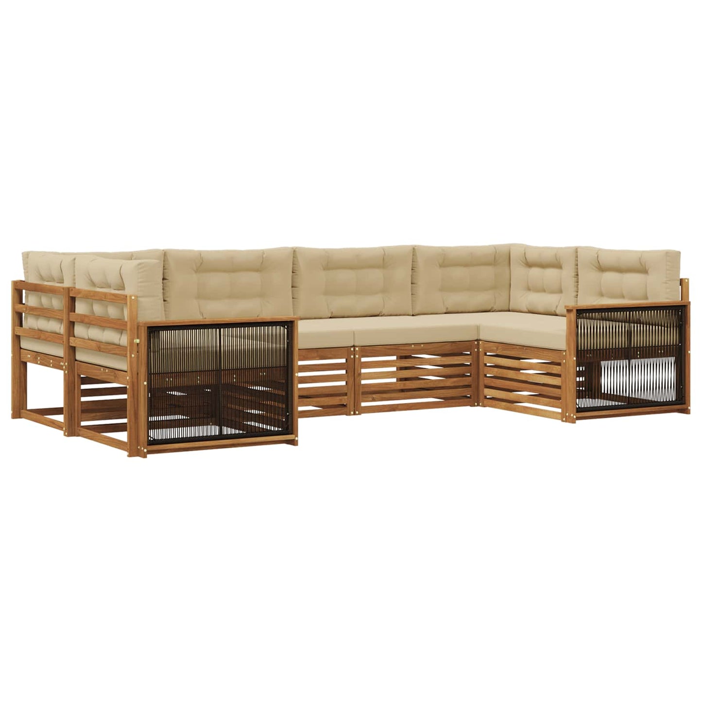 Outdoor-Sofagarnitur 6 stk. Natur und Beige Massivholz Akazie
