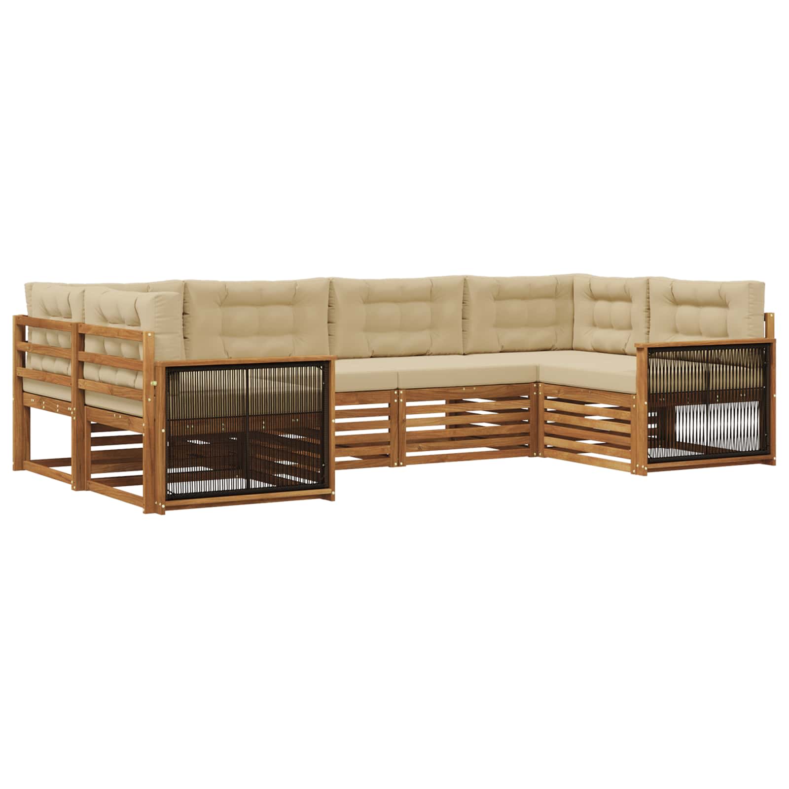 Outdoor-Sofagarnitur 6 stk. Natur und Beige Massivholz Akazie