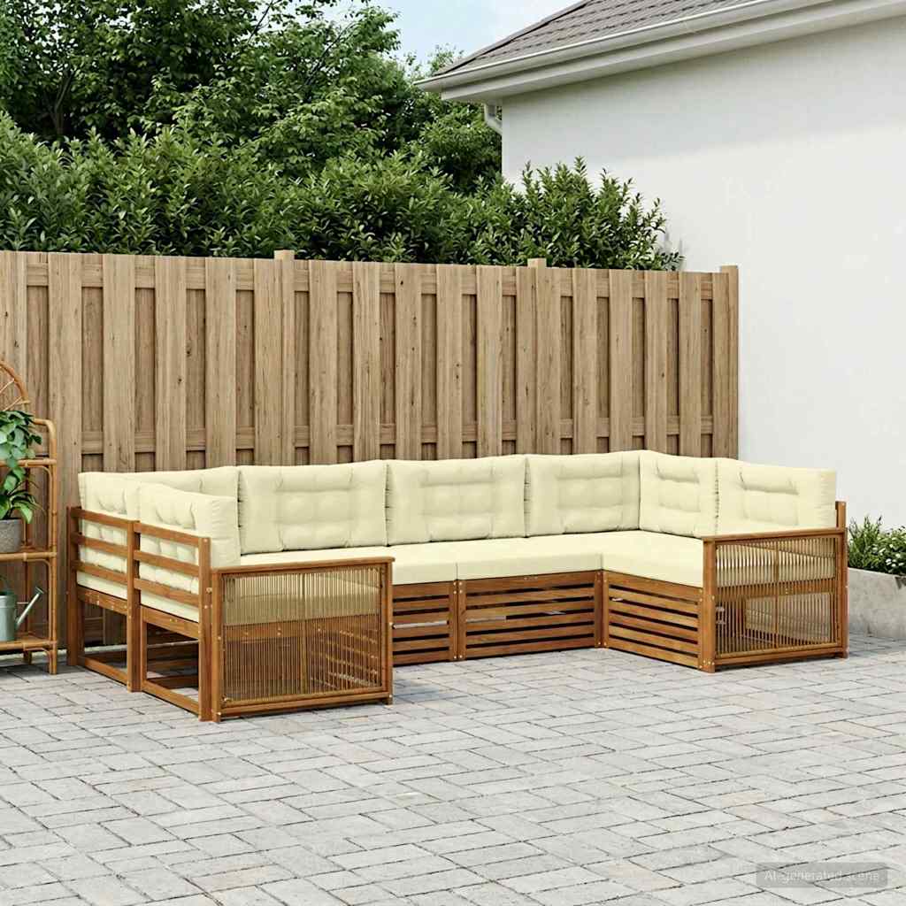 Outdoor-Sofagarnitur mit Kissen 6 pcs Natur und Creme