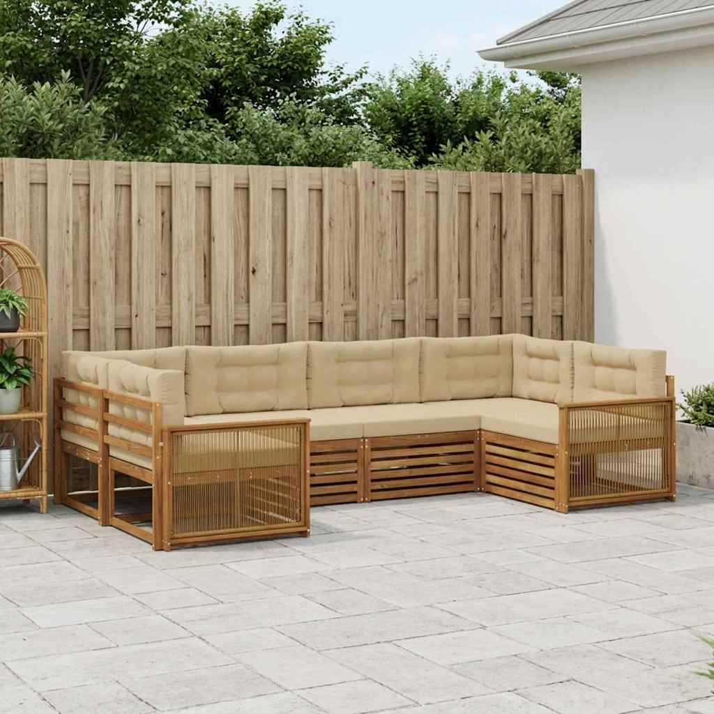 Outdoor-Sofagarnitur 6 stk. Natur und Beige Massivholz Akazie