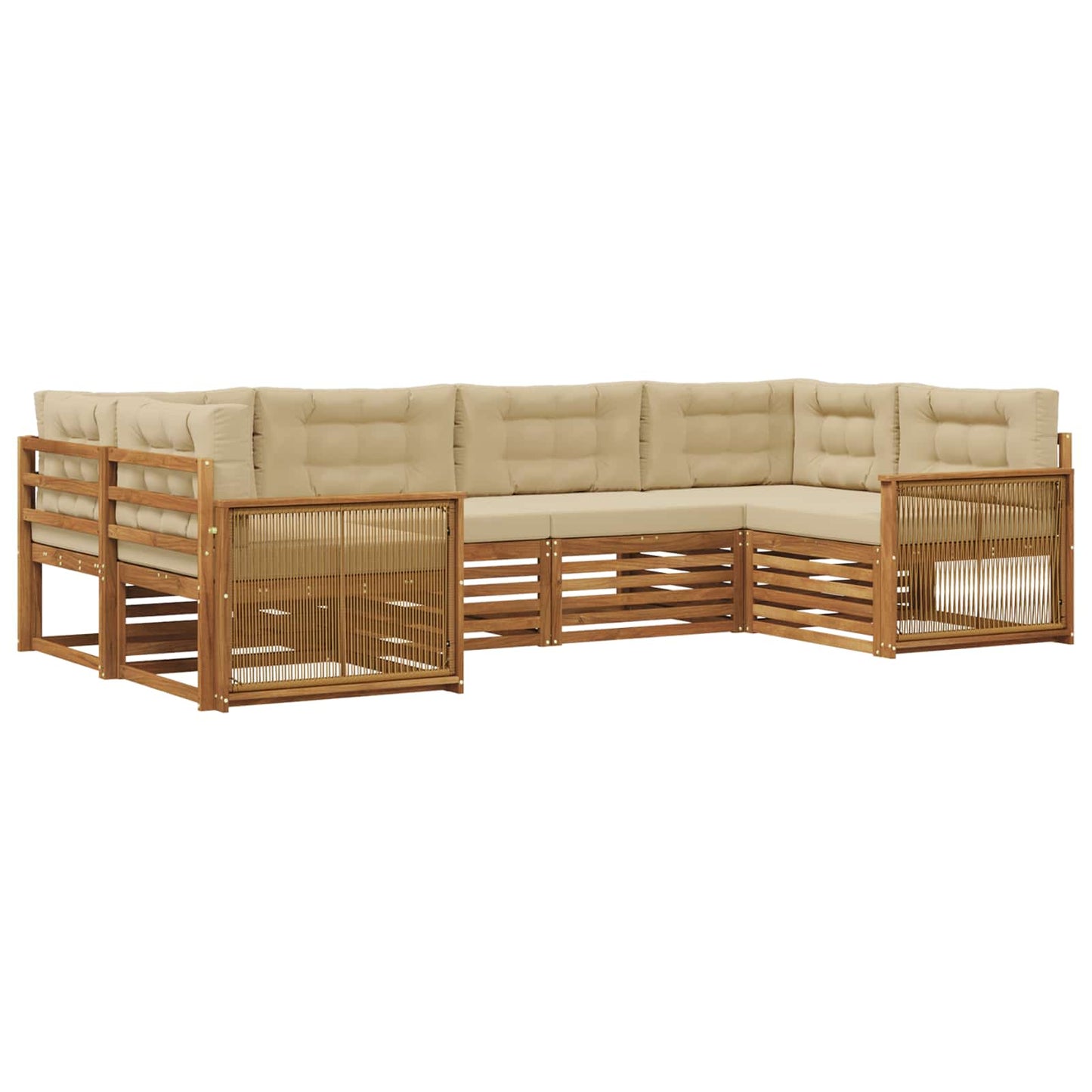 Outdoor-Sofagarnitur 6 stk. Natur und Beige Massivholz Akazie