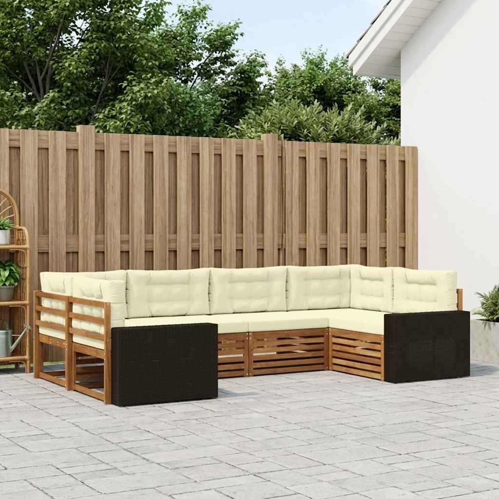 Outdoor-Sofagarnitur 6 stk. Natur und Creme Massivholz Akazie