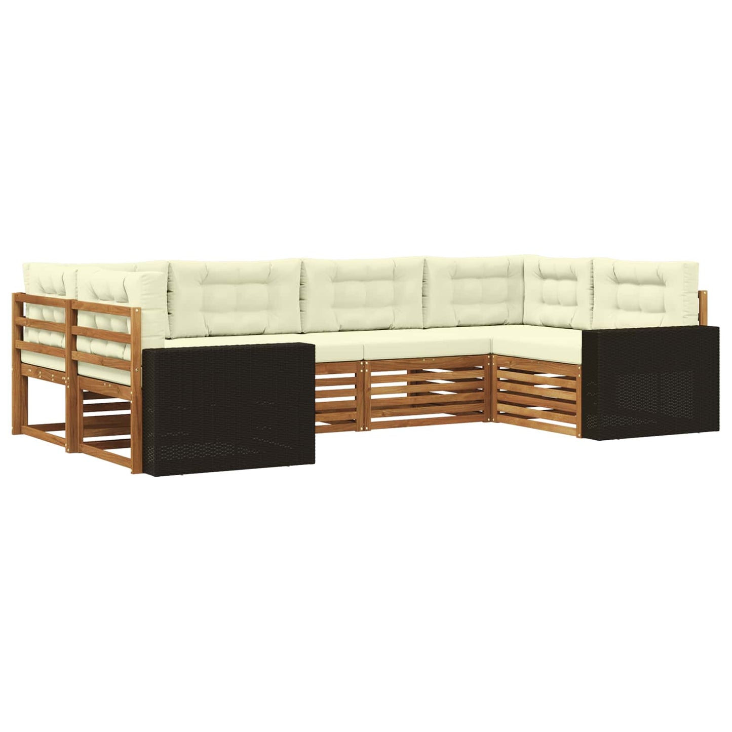 Outdoor-Sofagarnitur 6 stk. Natur und Creme Massivholz Akazie