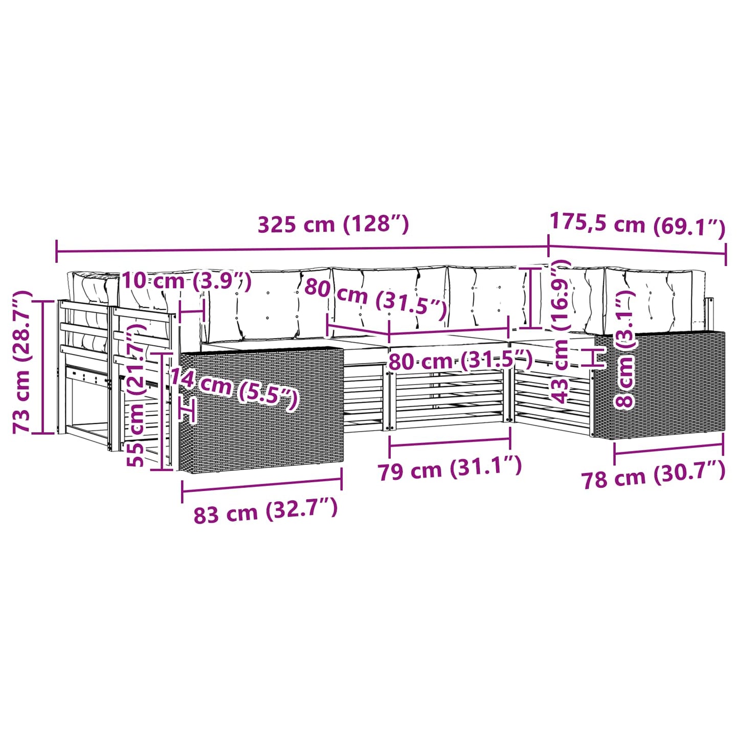 Outdoor-Sofagarnitur 6 stk. Natur und Creme Massivholz Akazie