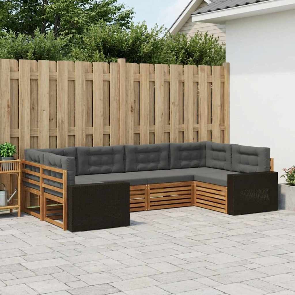 Outdoor-Sofagarnitur mit Kissen 6 pcs Natur und Anthrazit