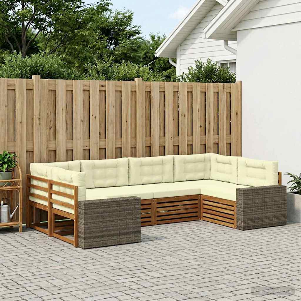Outdoor-Sofagarnitur 6 stk. Natur und Creme Massivholz Akazie
