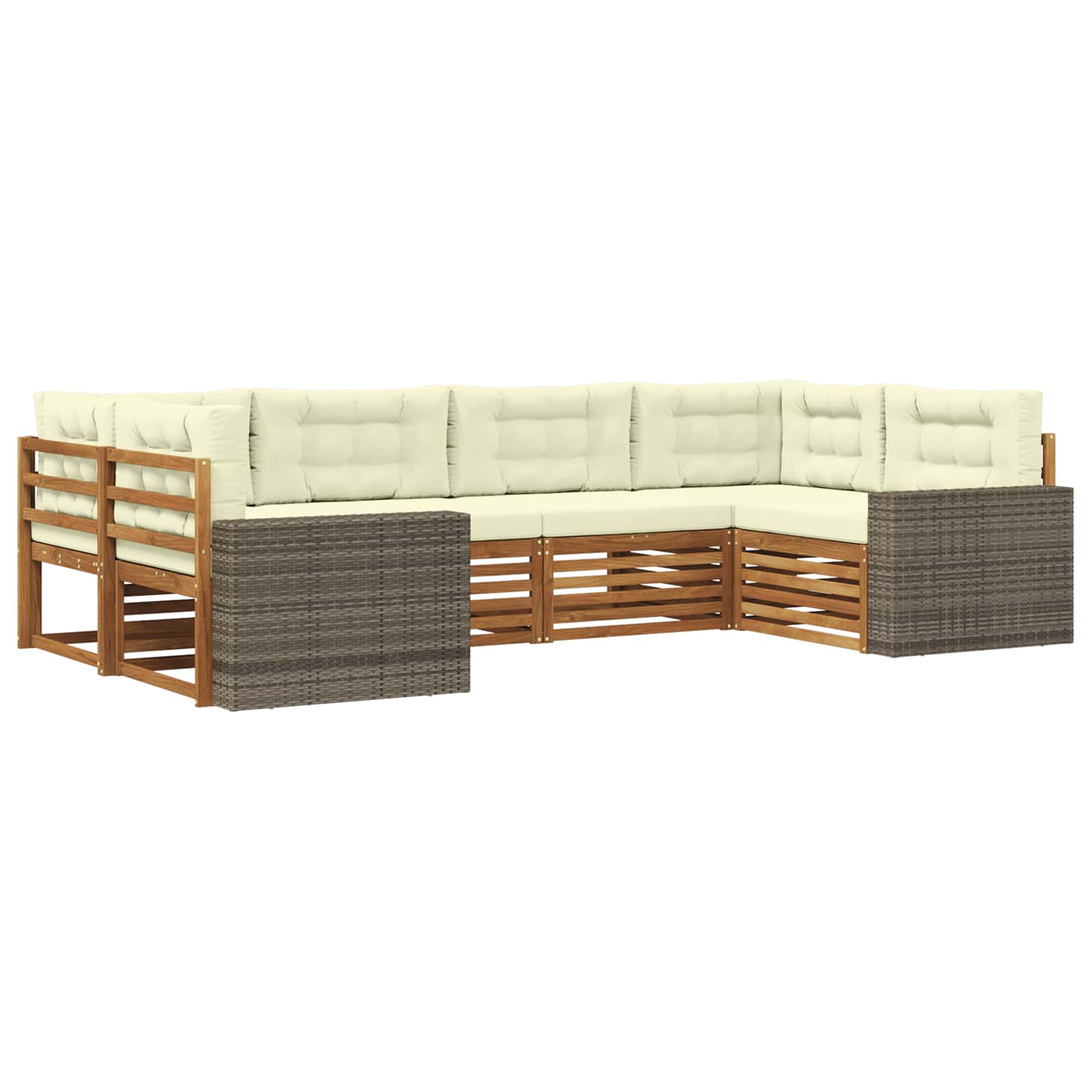 Outdoor-Sofagarnitur 6 stk. Natur und Creme Massivholz Akazie