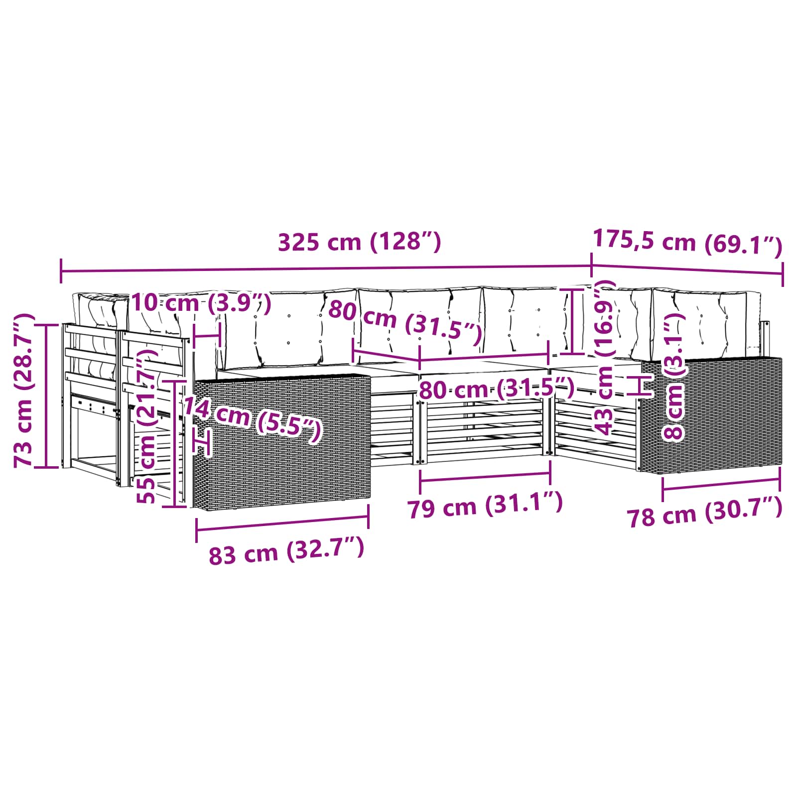 Outdoor-Sofagarnitur 6 stk. Natur und Creme Massivholz Akazie