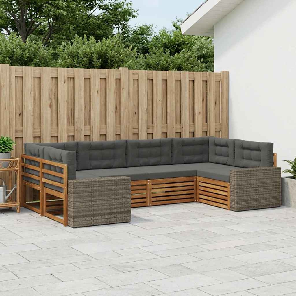 Outdoor-Sofagarnitur mit Kissen 6 pcs Natur und Anthrazit
