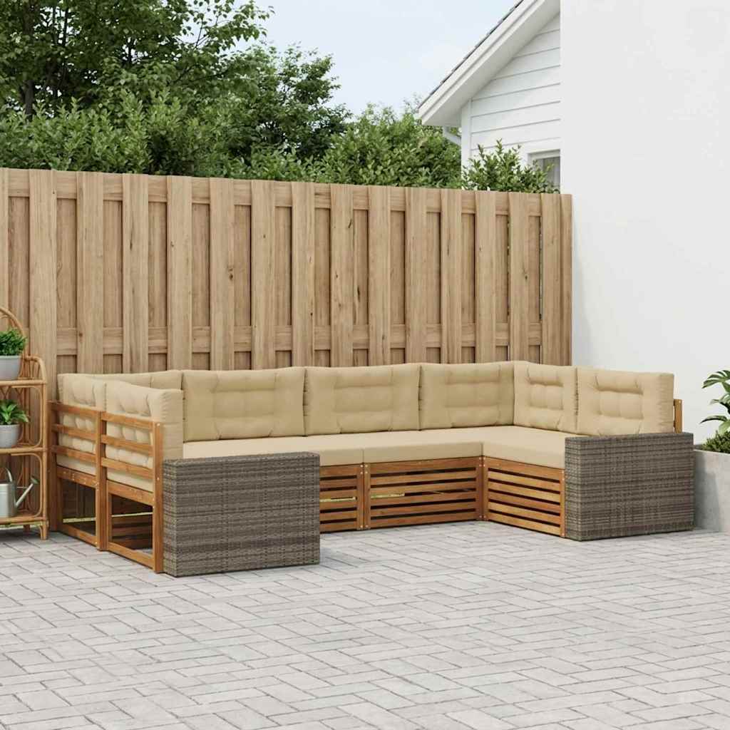 Outdoor-Sofagarnitur mit Kissen 6 pcs Natur und Beige